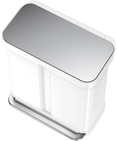 Coș de gunoi cu pedală Simplehuman pentru sortareadeșeurilor 58 l, alb