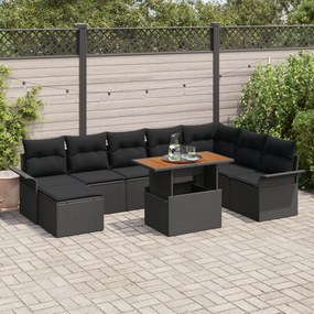vidaXL Set de canapele pentru grădină cu pernă 9 pcs Negru