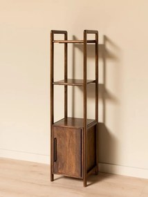 Etajeră din lemn de acacia și metal, cu 3 rafturi și 1 ușă, maro antichizat, finisaj lucios, 40.3×40.5×163 cm, „Sloane"