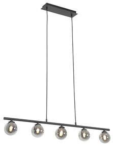 Lampă modernă cu pandantiv neagră 100 cm 5 lumini cu sticlă fumurie - Atena