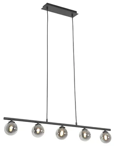 Lampă modernă cu pandantiv neagră 100 cm 5 lumini cu sticlă fumurie - Atena