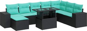 vidaXL Set mobilier grădină perne 9 piese negru poliratan/lemn acacia