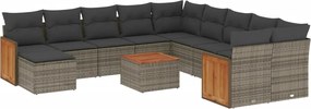 vidaXL Set canapea de grădină cu perne, 12 piese, gri, poliratan