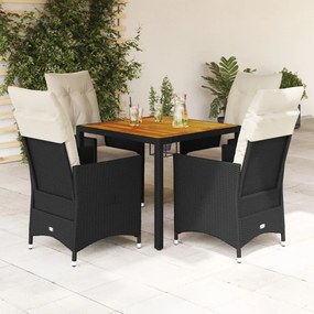 vidaXL Set mobilier de grădină cu perne, 5 piese, negru, poliratan