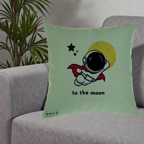 Perna Decorativa Astronaut To The Moon, 40x40 cm, Verde, Husa Detasabila, Perna Inclusa, BEKZ®