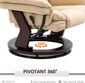 HOMCOM Set Fotoliu și Pouf pentru Picioare, Rotativ la 360° și Reclinabil cu Suport pentru Cap și Brate, 85x106x94cm, Bej | Aosom Romania