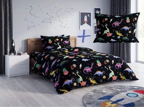Set lenjerie de pat din microfibra pentru copii DINO SPACE colorat + husa de perna 50 x 70 cm GRATUIT