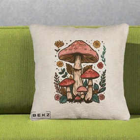 Perna Decorativa Ciuperci Vintage Floral, 40x40 cm, Bej Canapea, Husa Detasabila, Perna Inclusa, BEKZ®