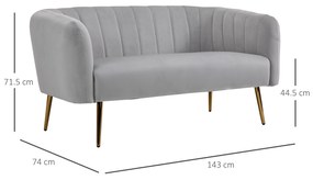 HOMCOM Canapea 2 Locuri Design Modern Captusita cu Cotiere si Spatar, Gri