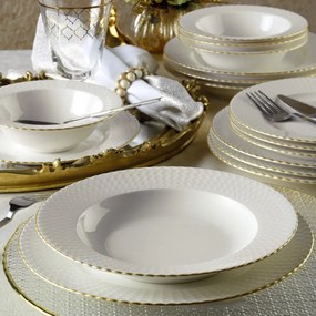 Serviciu de masa, Portelan, 24 de Piese, Culoare Alb / Auriu, 710KTP2490