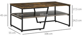 HOMCOM Masă de cafea rectangulară de stil industrial cu 1 blat și 1 raft de depozitare din metal 106 x 55 x 45 cm | Aosom Romania