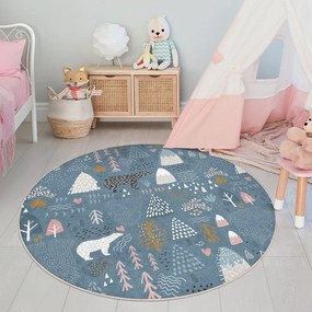Covor pentru copii albastru lavabil ø120 cm Forest Land – Mila Home
