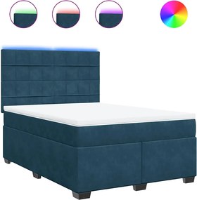 vidaXL Pat box spring cu saltea, albastru, 160x200 cm, catifea