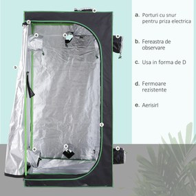 Outsunny Cort Hidroponic din Oxford 600D cu 5 Orificii de Ventilație Reglabile și Fereastră, 80x80x160 cm, Negru | Aosom Romania
