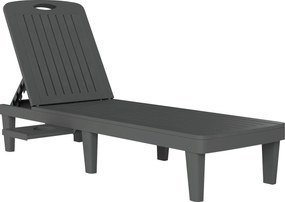 Outsunny Set de 2 șezlonguri de grădină din plastic PP cu tavă laterală, reglabile în 5 poziții, gri | Aosom Romania