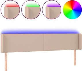 vidaXL Tăblie de pat cu LED, cappuccino 163x16x78/88cm piele ecologică