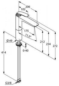 Baterie lavoar Kludi, Balance, monocomanda, inalta, L = 212 mm, crom