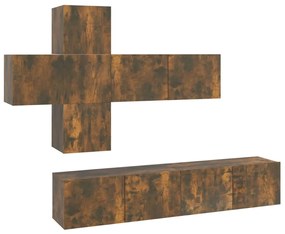 3114515 vidaXL Set comodă TV, 7 piese, stejar fumuriu, lemn compozit