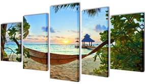 vidaXL Set tablouri de perete cu imprimeu plajă cu nisip și hamac, 200x100cm