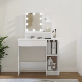 808816 vidaXL Masă de toaletă cu LED, alb extralucios, 86,5x35x136 cm
