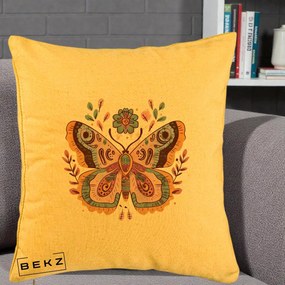 Perna Decorativa Fluture Boho Floral, 40x40 cm, Galben, Husa Detasabila, Perna Inclusa, BEKZ®