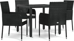 vidaXL Set mobilier de grădină cu perne, 5 piese, negru, poliratan