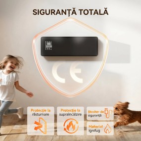 HOMCOM Aerotermă de perete cu Telecomandă, Negru | Aosom Romania