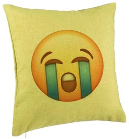 Perna Decorativa, Model Emoji Cry, 40x40 cm, Verde, Husa Detasabila, Burduf