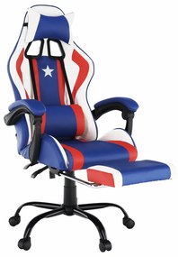 Scaun de birou, Captain America, piele eco albastru rosu alb, cu suport pentru picioare, Bortis Impex