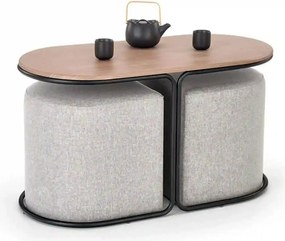 Masuta cafea cu tabureti PAMPA, nuc/gri, 88x43x49 cm