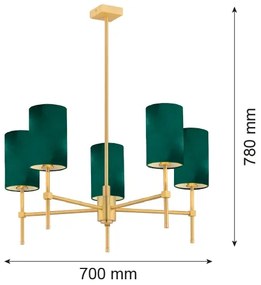 Lustră pe tijă ABRUZZO 5xE14/7W/230V alamă/verde Argon 2147