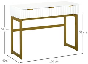 HOMCOM Masa de Toaleta din MDF si Metal Masa de Machiaj cu 3 Sertare