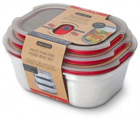 Set 3 cutii alimentare Black+Blum Meal Prep FBSS-BX-PACK1, 0.6/0.9/1.2 l, Dreptunghiular, Rezistent la cuptor, Fara BPA, oțel inoxidabil, gri