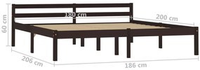 Cadru de pat, maro inchis, 180 x 200 cm, lemn masiv de pin Maro inchis, 180 x 200 cm