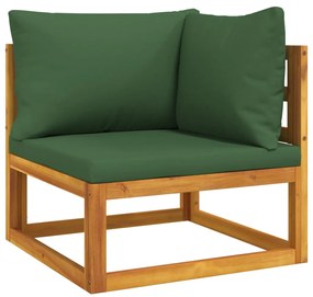 360020 vidaXL Canapea colț modulară, perne verzi, lemn masiv acacia