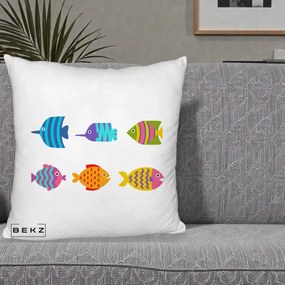 Perna Decorativa Pesti Colorati Cartoon, 40x40 cm, Alb Pufos, Husa Detasabila, Perna Inclusa, BEKZ®