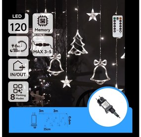 Aigostar - Guirlandă LED de exterior pentru Crăciun 120xLED/6W/230V/8 funcții 3x0,6m IP44 alb rece+telecomandă