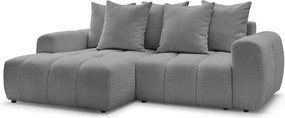 Colțar gri extensibil/cu spațiu de depozitare cu tapițerie din țesătură bouclé (cu colț pe partea stângă/cu șezlong) Roxelane – Bobochic Paris