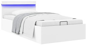 vidaXL Cadru pat hidraulic cu ladă LED alb 90x200 cm piele ecologică