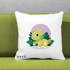 Perna Decorativa Triceratops Kawaii Verde, 40x40 cm, Alba Mata, Husa Detasabila, Perna Inclusa, BEKZ®