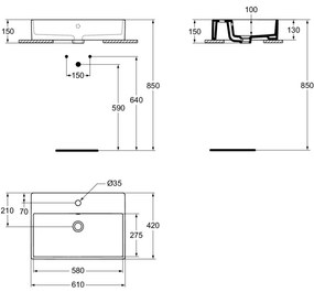 Lavoar pe blat alb 60 cm, dreptunghiular, orificiu baterie, Ideal Standard Strada 600x420 mm