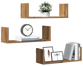 vidaXL Rafturi perete 3buc. stejar artizanal 58x18x18cm lemn prelucrat