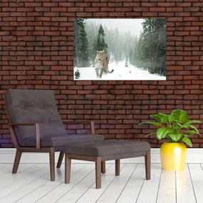 Tablou cu leopard în zăpadă (90x60 cm)