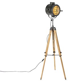 Lampă de podea cu trepied negru cu spot din lemn Studio - Radient