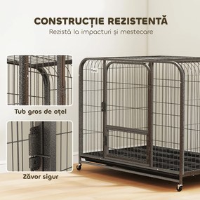 PawHut Cușcă pentru Câini din Oțel cu Roți, 3 Uși, Tăviță Detașabilă și Sistem de Închidere Sigur, Negru | Aosom Romania