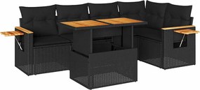 vidaXL Set mobilier grădină perne 6 piese negru poliratan/lemn acacia