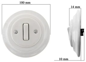 Bohemia-Design - Întrerupător retro simplu din porțelan cu ramă, pentru sonerie, alb