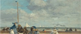 Tablou - Eugène Boudin, Beach  at Trouville, reproducere (120x50 cm)