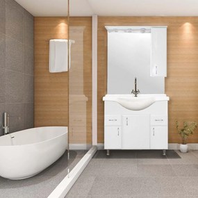 Mobilier complet de baie Bianca Plus 85, alb lucios, deschidere pe dreapta