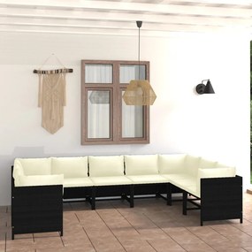 3059794 vidaXL Set mobilier de grădină cu perne, 9 piese, negru, poliratan